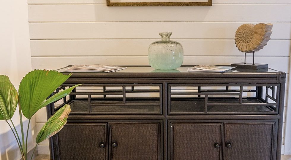 RATTAN STICK SOFA TABLE W/ DOORS